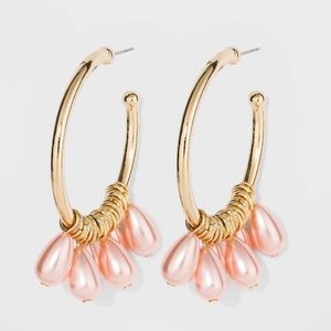 Blush Bead Embellished Hoop Earrings